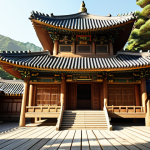 **Prompt:** "Majestic wooden temple, Daeungjeon, with intricate carvings, bathed in soft sunlight in a tranquil Korean landscape. Golden details, serene atmosphere, digital art." (This focuses on the architectural beauty and peaceful setting)
