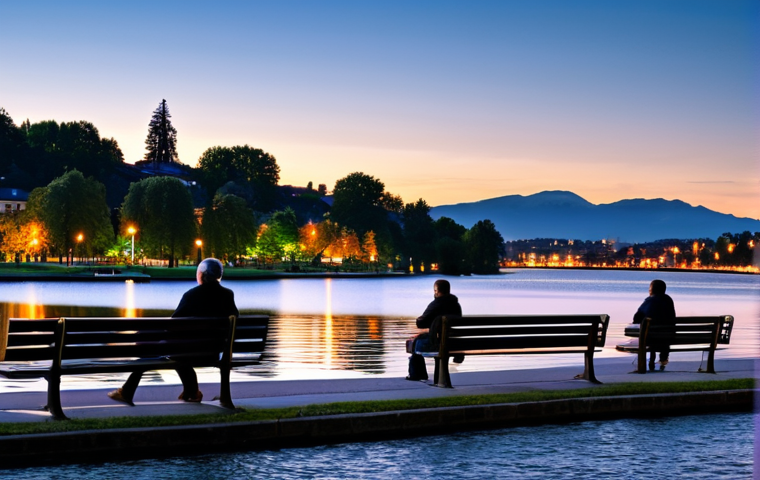 대구 수성못 야경 - Tranquil Lakeside Scene**
"A serene view of a lake at dusk, reflecting colorful city lights, benche...