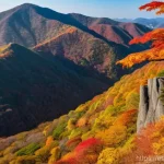 광주 무등산 등산코스 - **Prompt 1: Golden Autumn at Mudeungsan's Volcanic Columns**
A breathtaking panoramic view of Mu...