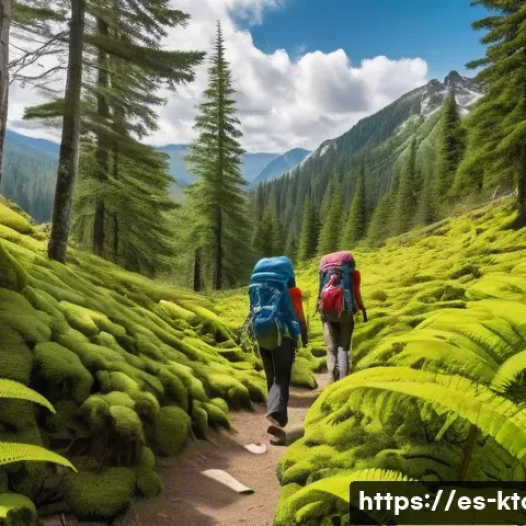 경북 봉화 청량산 트레킹 - A vibrant spring mountain trekking scene showing a group of hikers wearing breathable, layered cloth...