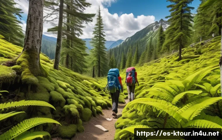 경북 봉화 청량산 트레킹 - A vibrant spring mountain trekking scene showing a group of hikers wearing breathable, layered cloth...
