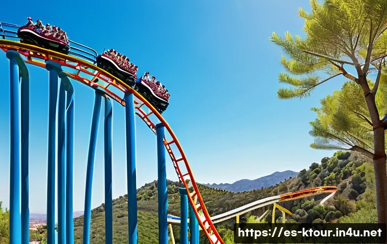 대구 이월드 놀이공원 - A thrilling roller coaster ride at a vibrant amusement park in Spain during springtime, featuring a ...