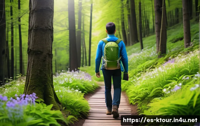 울진 불영사 계곡 추천 - A serene hiking trail winding gently through a lush valley in spring, featuring vibrant wildflowers ...