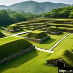 Home 23 부여 백제문화유산 - A majestic ancient royal tomb complex nestled in a lush green landscape, featuring large earth-cover...